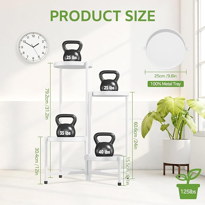 iDavosic.ly 4 Tier Large Plant Stand Indoor, 10 Inch Wide Tall Corner Metal Plant Stands Outdoor for Multiple Plants, Folding Tiered Flower Display Holder Rack Shelf, White