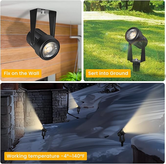 Svater Low Voltage Landscape Lighting Outdoor, 3W 250 LM Plug-in Outdoor Spotlights with Transformer for House Yard Pathway, 3000K Warm White Spot Lights IP65 Waterproof - 6 Pack
