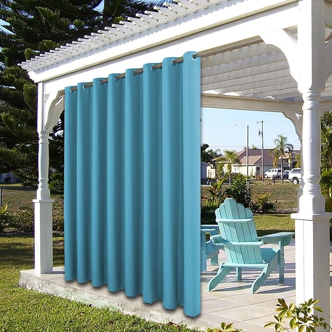 BONZER Waterproof Outdoor Curtains for Patio Porch Pergola Cabana Thick Privacy Wide Grommet Indoor Curtains for Bedroom Living Room, 1 Panel, 110W x 84L inch, Teal