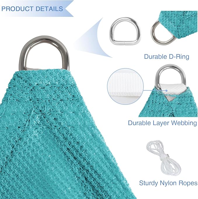 E&K Sunrise 8' x 8' x 8' Sun Shade Sail Triangle Canopy Shade Cover UV Block for Patio Backyard Garden Outdoor (Turquoise)