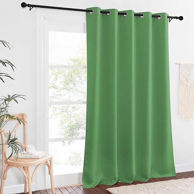 NICETOWN Sliding Door Window Treatment Blackout Patio Door Curtain Panels, Privacy Thermal Drapes for Bedroom Living Room Department with Grommet Top (Froest Green, W66 x L110)