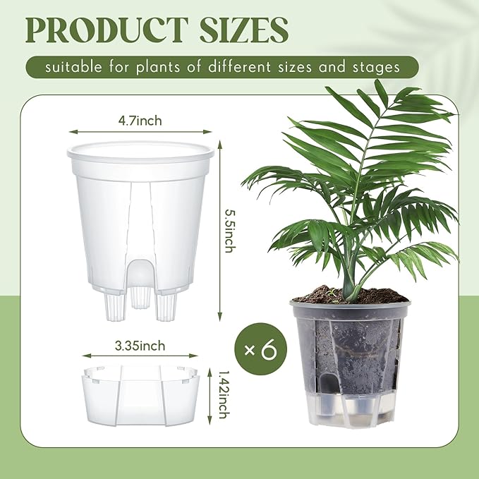 Self Watering Pots for Indoor Plants with Deep Reservoir and High Drainage Holes for Outdoor Plants and Flowers, Bare Root Planter(4.72'',Clear,6 Pcs)