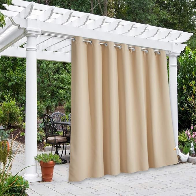 NICETOWN Outdoor Curtains for Patio W100 x L84 inch 2 Pieces, Sun Blocking Screen Shades 100% Privacy for Garage Window Patio Door Pergola Pool Hut, Weatherproof Blinds for All Season, Biscotti Beige