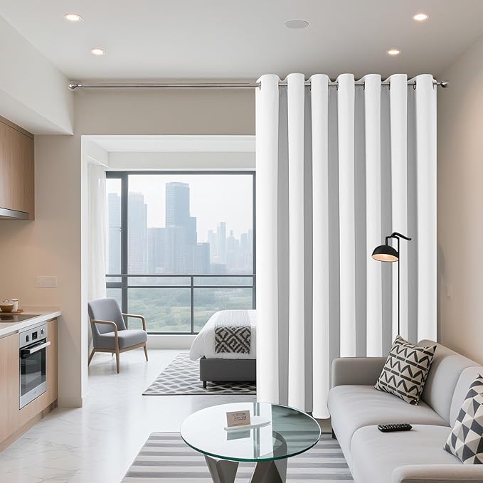 Joydeco Blackout Patio Sliding Door Curtains 72 Inches Long, Grommet Privacy Room Divider Curtains, Extra Wide Thermal Blackout Drapes for Bedroom Living Room (Pure White, 60Wx72L, 1 Panel)