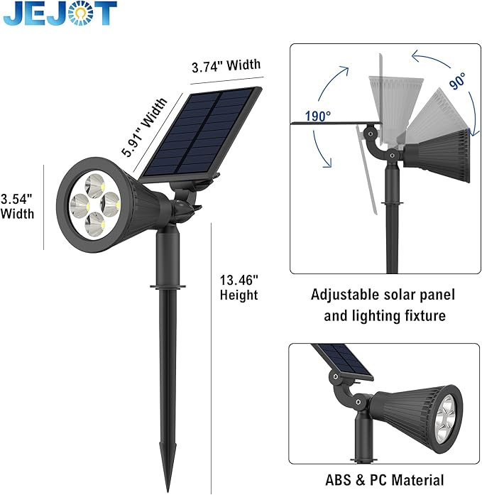 Solar Lights Outdoor Waterproof IP65,6500K Super Bright LED,2 Lighting Modes, Solar Powered Yard Garden Solar Spot Lights for Flag Landscape Auto On/Off-4 Pack