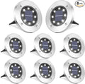 LYHOPE Solar Ground Lights Outdoor, 8 Pack 8 LED Solar Disk Lights Waterproof Garden In-ground Pathway Light Landscape Lighting for Lawn,Yard,Deck,Patio,Walkway (White)
