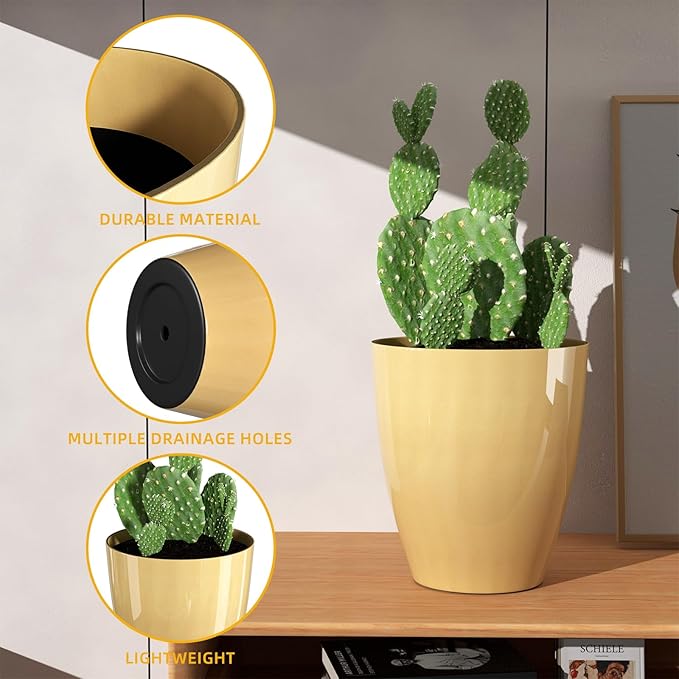 QCQHDU 10 inch Tall Planters for Indoor & Outdoor Plants, 2 Pack Sturdy Plant-Flower-Tree Pots for Front Porch Patio Deck Living Room Decor