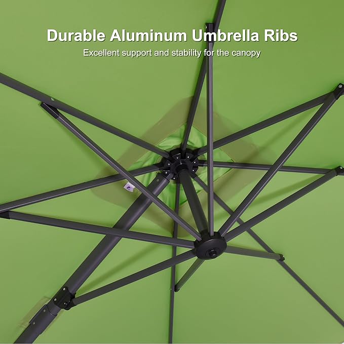 PURPLE LEAF 8' X 8' Patio Umbrella with Steel Plate Base for Pool 7' High Offset Outdoor Cantilever Umbrella Swimming Pool Umbrella with 360°Rotation for Poolside Apple Green