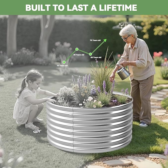 4 Pack 3x3FT Round Raised Beds for Gardening, Corrugated Galvanized Steel Raised Garden Bed, Outdoor Metal Above Ground Garden Bed for Vegetables and Flowers-3x3FTx10Inch