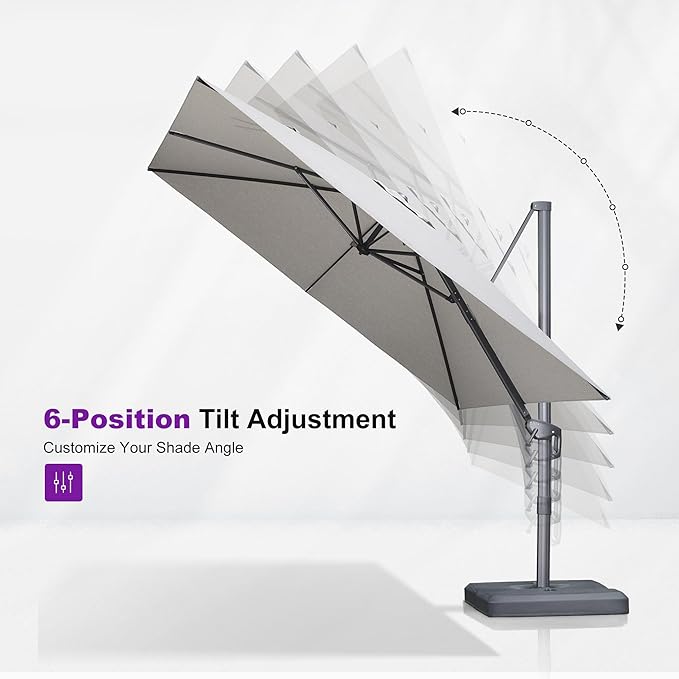 PURPLE LEAF Patio Umbrella 9' X 11.5' Rectangle Cantilever Umbrella Large Aluminum Outdoor Umbrellas with 360-degree Rotation & UPF40+ Premium Fabric for Deck Pool Garden Yard, Pebble Grey