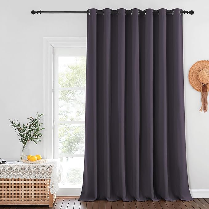 NICETOWN Patio Door Curtain Sound Blocking, Bedroom Privacy Room Divider Curtain, Thermal Insulated Blackout Closet Sliding Door Shade (1 Panel, 100" Wide x 120" Long, Greyish Purple)