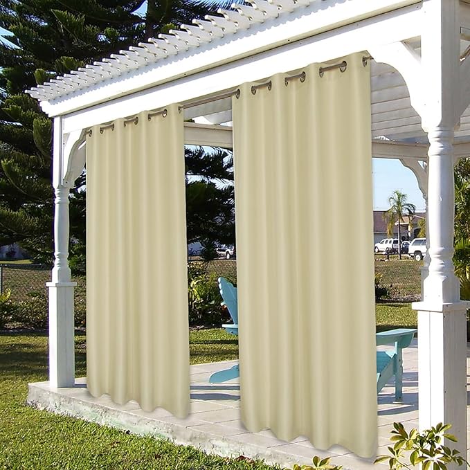 BONZER Waterproof Outdoor Curtains for Patio, Premium Thick Privacy Weatherproof Grommet Outside Curtains for Porch, Pergola, Cabana, 1 Panel, 54W x 84L inch, Cream