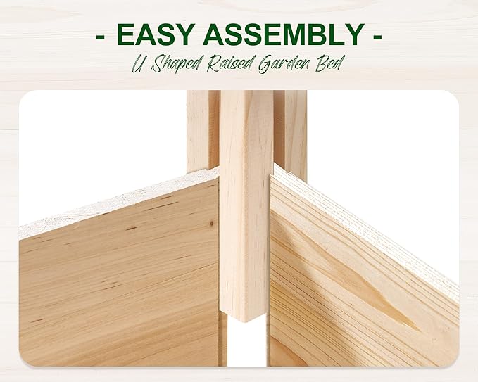 AMERLIFE U-Shaped Raised Garden Bed with Deer Proof Fence, 7.5Wx15Dx6H Outdoor Wooden Raised Garden Bed Planter with 19" Depth Planter Box