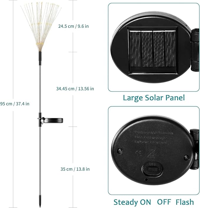 JJGoo Solar Firework Lights, 2 Pack 180 LEDs 2 Lighting Modes Solar Lights Outdoor Waterproof for Garden Patio Walkway Pathway Party Wedding Christmas Decorative - Orange and Purple