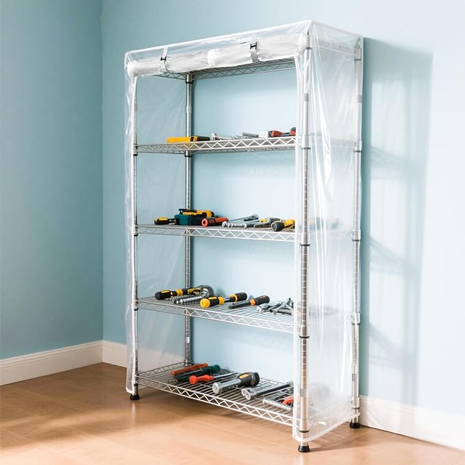 Waterproof Shelf Cover,Durable Dustproof Storage Wire Rack Covers,Outdoor Shelving Covers for Wire Shelves with Zipper 48''x20''x72'',Clear,Cover Only