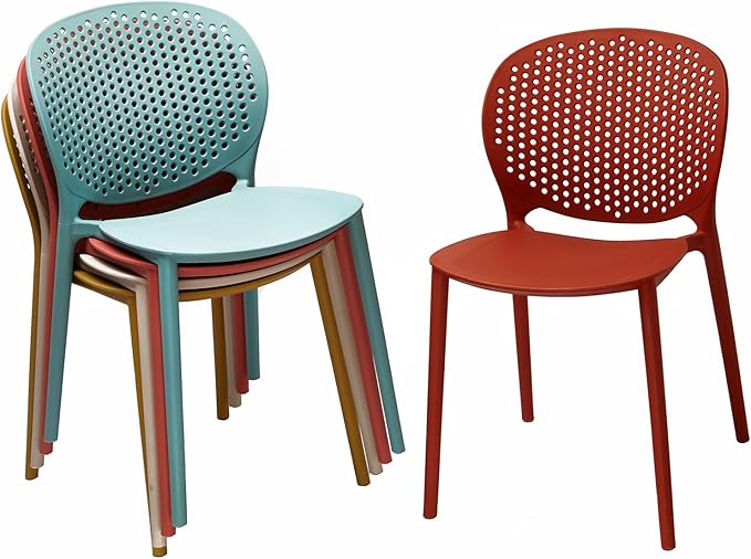 2xhome Set of 3 Patio Dining Chairs | Modern Stackable Outdoor Pool Side Chair | Weather Resistant Plastic for Yard, Porch, Balcony, Kitchen, Teal