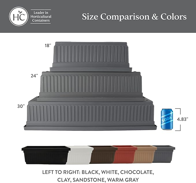 The HC Companies Venetian Window Planter Box w/Drain Plug - Long Planter Box for Windowsills, Balconies & More - Plastic Rectangular Outdoor Planters for Herbs & Flowers (18" White, Pack of 1)