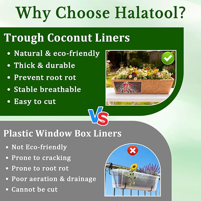 Halatool 4 Pack 36 Inch Trough Coco Fiber Replacement Window Box Liners Pre-Formed Coconut Liners for Planters Natural Coco Liner for Wall Hanging Basket Flower Pot Fence and Railing