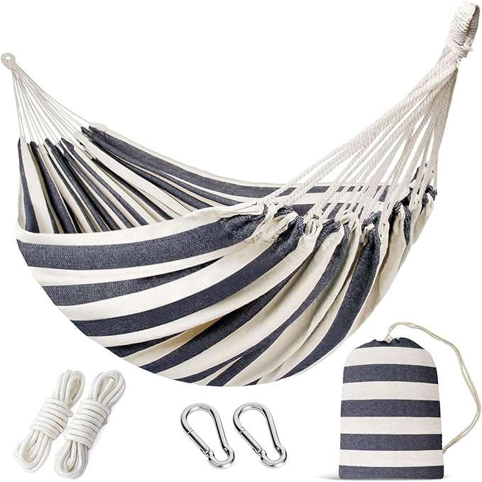 INNO STAGE Double Hammock with Tree Straps - Extra Large 2 Persons Hammock Portable Hanging Camping Bed for Patio, Backyard, Porch, Outdoor and Indoor Use - Soft Canvas Hammock with Carrying Bag