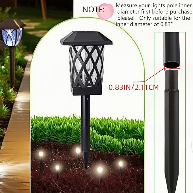 8.25" Reinforced ABS Plastic Solar Ground Spikes - Durable Solar Light Replacement Stakes for Garden, Pathway, Deck, Camping, Christmas Lights (Fits 0.83" Inside Diameter) (Black-6 Pack)