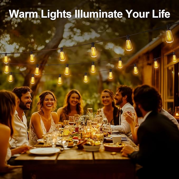 Outdoor String Led Patio Lights - 150Ft 45M Outside Waterproof Light With Remote Dimmable ST38 Shatterproof Bulb Connectable Hanging Outdoor Electric Lighting For Backyard Yard Gazebo Porch Party