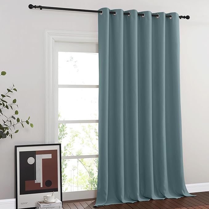 NICETOWN Blackout Sliding Door Curtain 95 inches Long, Grommet Thermal Curtain Room Darkening Window Treatment Sound Reducing Drape for Bedroom (Greyish Blue, W80 x L95, 1 Panel)