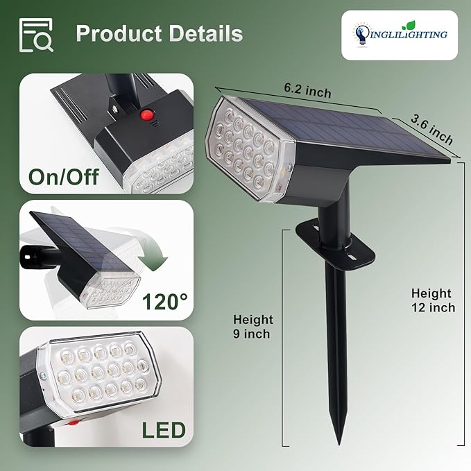 DINGLILIGHTING Solar Lights Outdoor Waterproof: IP65 Led Spot Light Decorations for Garden - 3 Lighting Modes Solar Powered for Yard - Halloween Christmas Lights Landscape Pathway Patios 4PC Warm