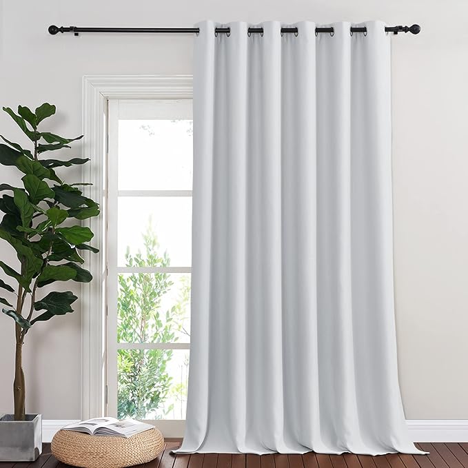 NICETOWN Patio Door Curtain 132 inches Long, Grommet Room Divider Curtain Panel Thermal Insulated Room Darkening for Bedroom, Greyish White, W80 x L132, 1 Panel