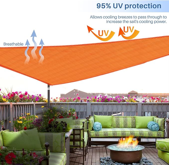 E&K Sunrise 28' x 28' x 28' Sun Shade Sail Triangle Canopy Shade Cover UV Block for Patio Backyard Garden Outdoor (Orange)