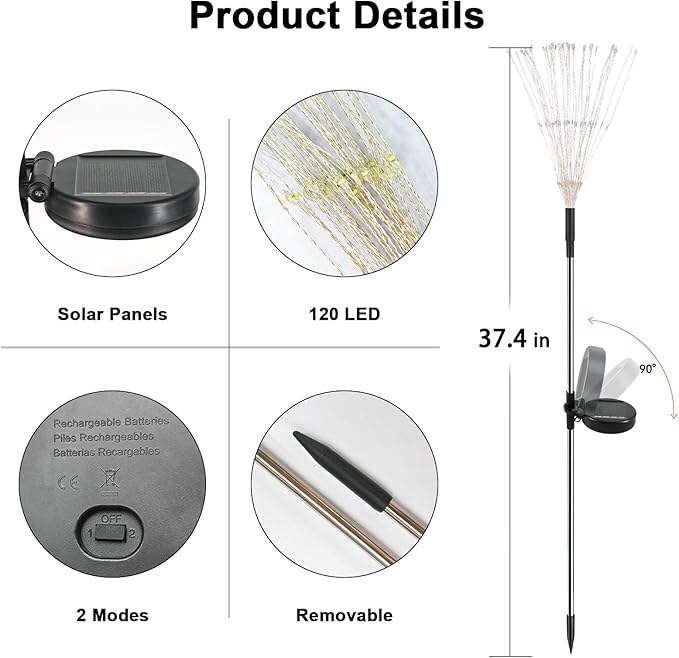 Solar Garden Lights Outdoor, 6 Pack 120 LED Twinkling Firework Lights Decorative with 2 Modes, Outdoor Waterproof Solar Starburst Light for Outside Yard Pathway Garden Decor, White