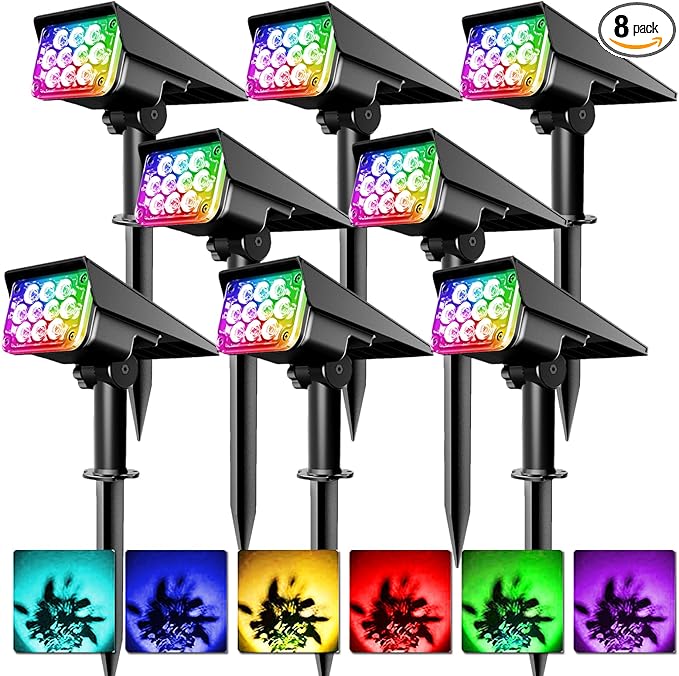 T-SUNUS 8 Pack Solar Color Landscape Spotlights, IP65 Waterproof Solar Powered Spot Light Wall Lights, 2-in-1 Outdoor Solar Landscaping Light for Yard Garden Driveway Porch Walkway Pool Patio
