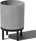 Veradek Demi Series Round Planter w/ Stand for Porch/Patio | Durable Plastic-Concrete & Wooden Stand | Modern Décor for Tall Plants, Flowers