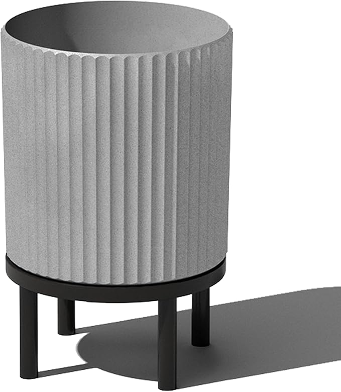 Veradek Demi Series Round Planter w/ Stand for Porch/Patio | Durable Plastic-Concrete & Wooden Stand | Modern Décor for Tall Plants, Flowers