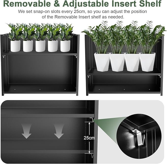 Metal Large Planter Box 38" L x 13" W x 30" H, Heavy Duty Tall Rectangle Outdoor Planter Box with Removable Insert Shelves for Porch, Garden, Patio, Yard (Black)