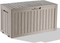 75 Gallon Waterproof Outdoor Storage Box,Resin Deck Box,Lockable Outside Storage Box Container for Patio Furniure,Garden,Pool Tools (75 Gallon,Grey)