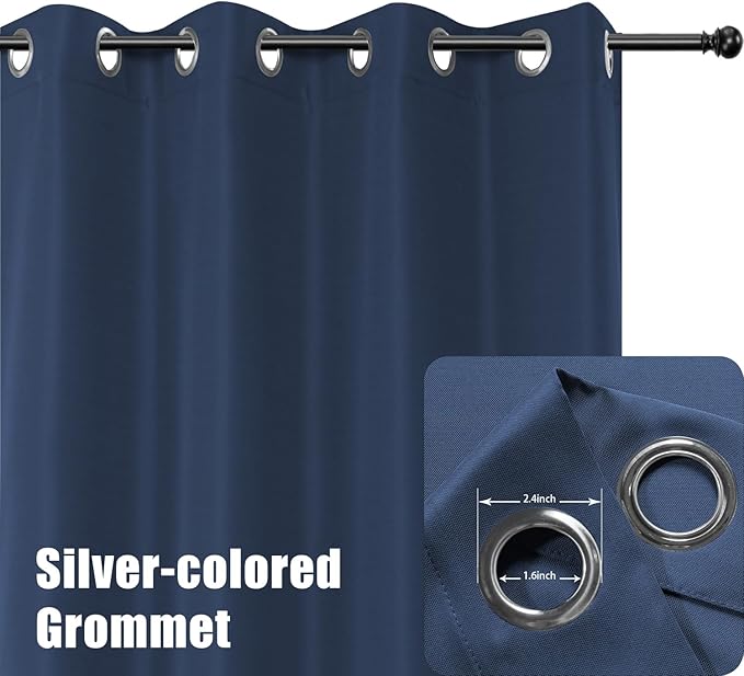 BONZER Outdoor Curtains for Patio Water Resistant Heavy Privacy Light Filtering Grommet Outside Curtains for Porch, Pergola, Gazebo, 1 Panel, 84W x 120L inch, Navy
