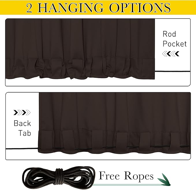 NICETOWN 2 Panels Weighted Blackout Curtains with Grommet & Back Tab on top and Bottom for Patio Waterproof, Windproof Privacy Outdoor Dividers for Cabana with Fixed Rope, W52 x L108, Coffee