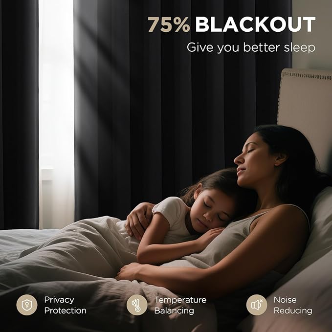 Joydeco Blackout Patio Sliding Door Curtains 90 Inches Long, Grommet Privacy Room Divider Curtains, Extra Wide Thermal Blackout Drapes for Bedroom Living Room (Black, 80Wx90L, 1 Panel)