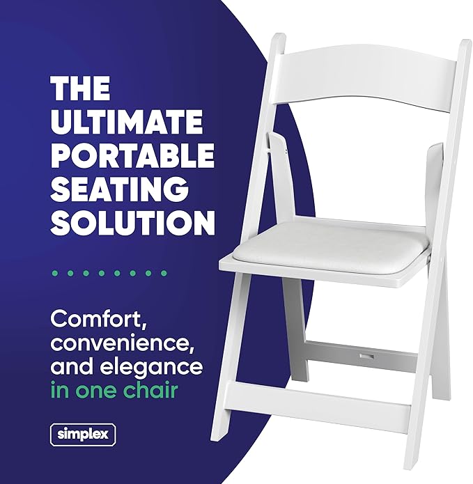 Simplex Furniture Modern White Resin Foldable Chair - Set of 72 Pack, Stackable, Indoor/Outdoor, Lightweight, Rental Grade, Foldable Chairs with Padded Seats