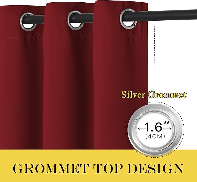 NICETOWN Blackout Curtain Panel Grommet - Home Decorations Thermal Insulated Solid Grommet Top Blackout Living Room Panel/Drape for Gift (Burgundy Red, 1 Panel, 52 x 72-inch)