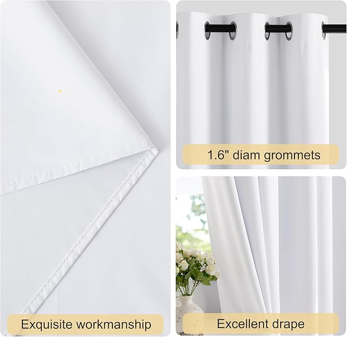 NICETOWN 100% Blackout Curtains & Drapes - Total Privacy Thermal Efficiency Backdrop for Bedroom Room Divider Vertical Blind Living Room Patio Sliding Glass Door, Wide 100 x Long 84 inch, Pure White