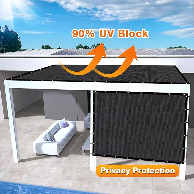 Artpuch Outdoor Pergola Shade Cover 19x19 FT Sun Shade Cloth with Grommets Black 90% UV Protection Canopy Patio Privacy Screen (Customized Available)