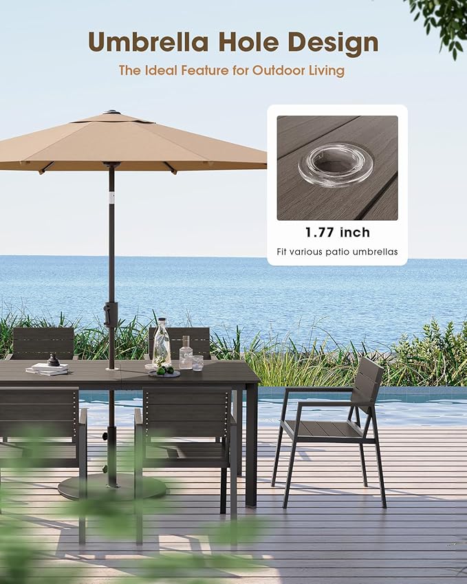 Outdoor Dining Set for 6, Aluminum Patio HDPS Outdooor Table and Chairs Set with Umbrella Hole, All Weather Patio Furniture Set, 7 Peice Patio Dining Table Set (Charcoal)