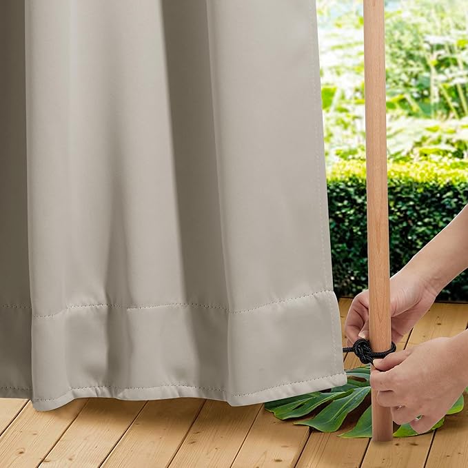 NICETOWN 2 Panels Gazebo Curtains Outdoor Waterproof & Windproof, Top & Bottom Grommet with Back Tab Wind-Break Outdoor Drapes Blackout Blinds with Fixed Rope for Patio, Natural, W52 x L95