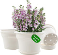 13 Inch Plastic-Flower-Pot-for-Indoor-Plants, 4 Pack Large Outdoor Planter Pot with Drainage Holes & Saucers, Resin Decorative Garden Pots Planters