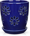Oairse 6 inch Orchid Pots with Holes, Royal Blue Ceramic Orchid Pot for Repotting Small Indoor Plant Pots with Drainage Holes and Saucers Decorative Flower Planter for Orchids, Indoor Plant