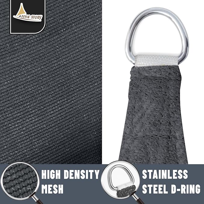 LOVE STORY Custom Size 9'x9'x9' Graphite Grey Sun Shade Sail Triangle Sunshade Fabric Awning Canopy for Patio Backyard Carport Pergola (Customized)