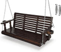 Fortune Candy Wooden Porch Swing 3-Seater, High Backrest and Deep Seat, Bench Swing with Cupholders, Hanging Chains and 7mm Springs, Heavy Duty 880 LBS (Deep Brown, 5 FT Extra Large)