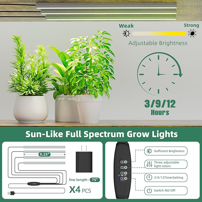 Simple Trending Plant Stand Indoor with Grow Lights, 4 Tier Large Hanging Plant Shelf for Plants Multiple, Metal Ladder Display Holder for Home Patio, Black