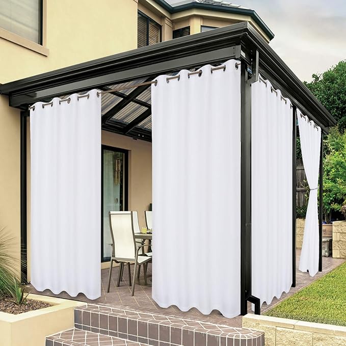 BONZER Outdoor Curtains for Patio Waterproof Thick Privacy Grommet Light Filtering Outside Curtains for Porch Pergola Gazebo Deck, 1 Panel, 54W x 120L inch, White
